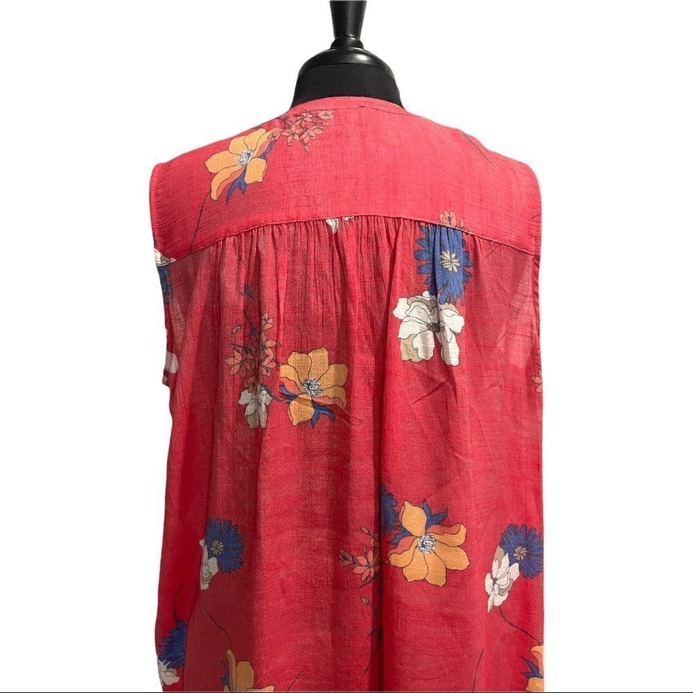 fred David Split Neck Sleeveless High Low Floral Detailed Top Sz L - Picture 8 of 12